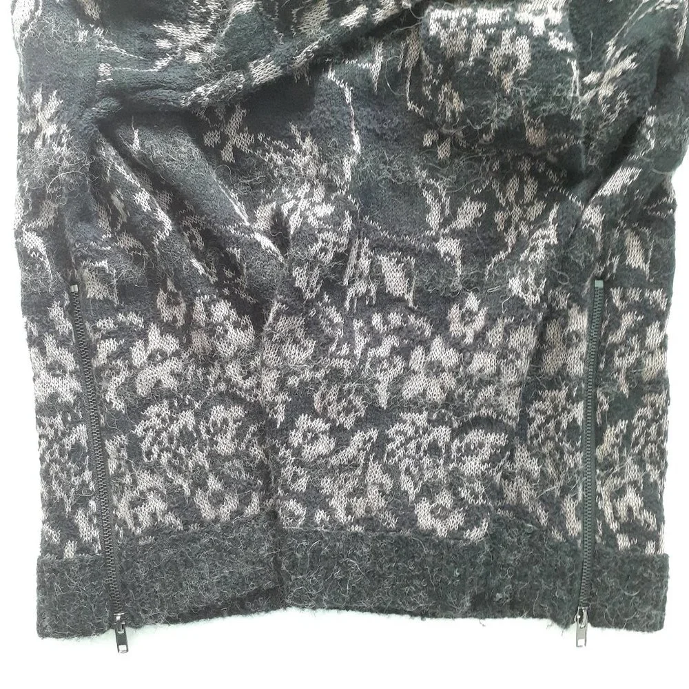 Free People Floral Fields Angora Blend Sweater Black Tan Size S